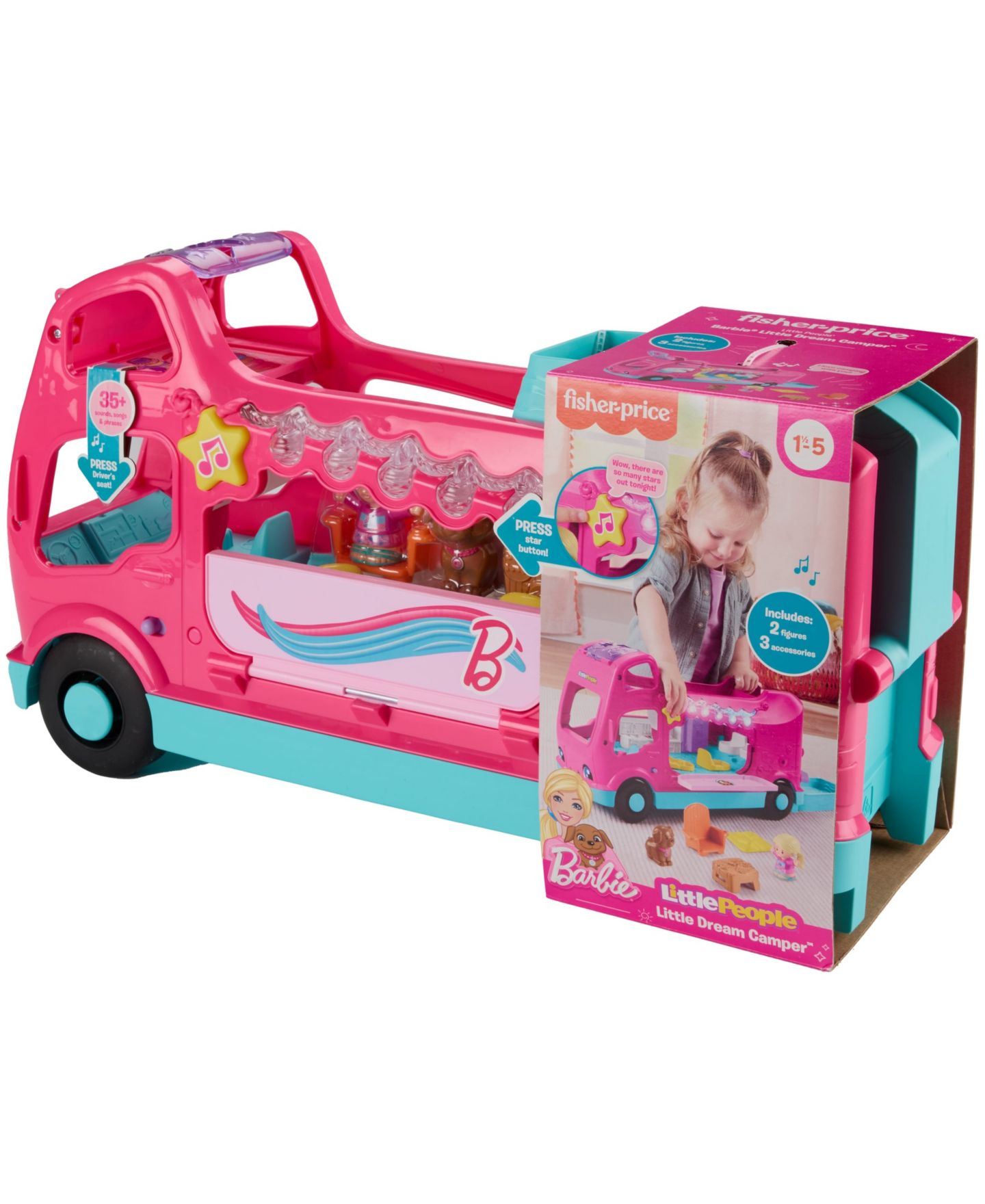 Детский игровой набор Little People Barbie Little Dreamcamper Musical Lights 6-Piece Playset, Ages 1.5+ — фото 5