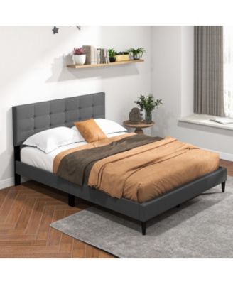 Queen Size Upholstered Platform Bed with Button Tufted Headboard