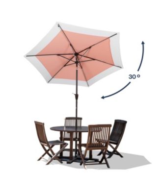9ft 2-Tone Solar LED Patio Umbrella, 12 LEDs, Auto-Tilt, Crank, UV Protection
