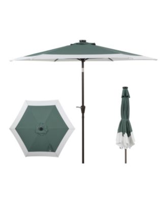 9ft 2-Tone Solar LED Patio Umbrella, 12 LEDs, Auto-Tilt, Crank, UV Protection