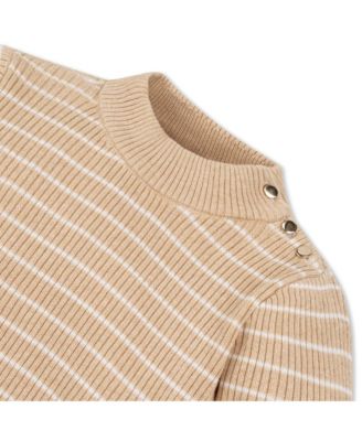 Girls Organic Long Sleeve Mock Neck Sweater with Gold Buttons