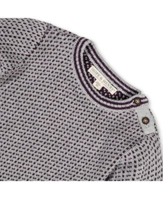 Boys Organic Long Sleeve Intarsia Crew Neck Sweater with Buttons