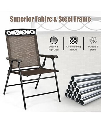 Set of 2 Patio Folding Chairs Sling Portable Dining Chair Set with Armrest