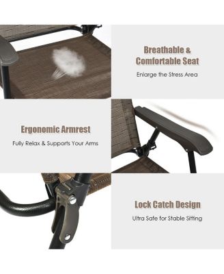 Set of 2 Patio Folding Chairs Sling Portable Dining Chair Set with Armrest