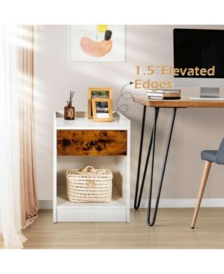 Set of 2 Nightstand with Drawer Cabinet End Side Table Raised Top