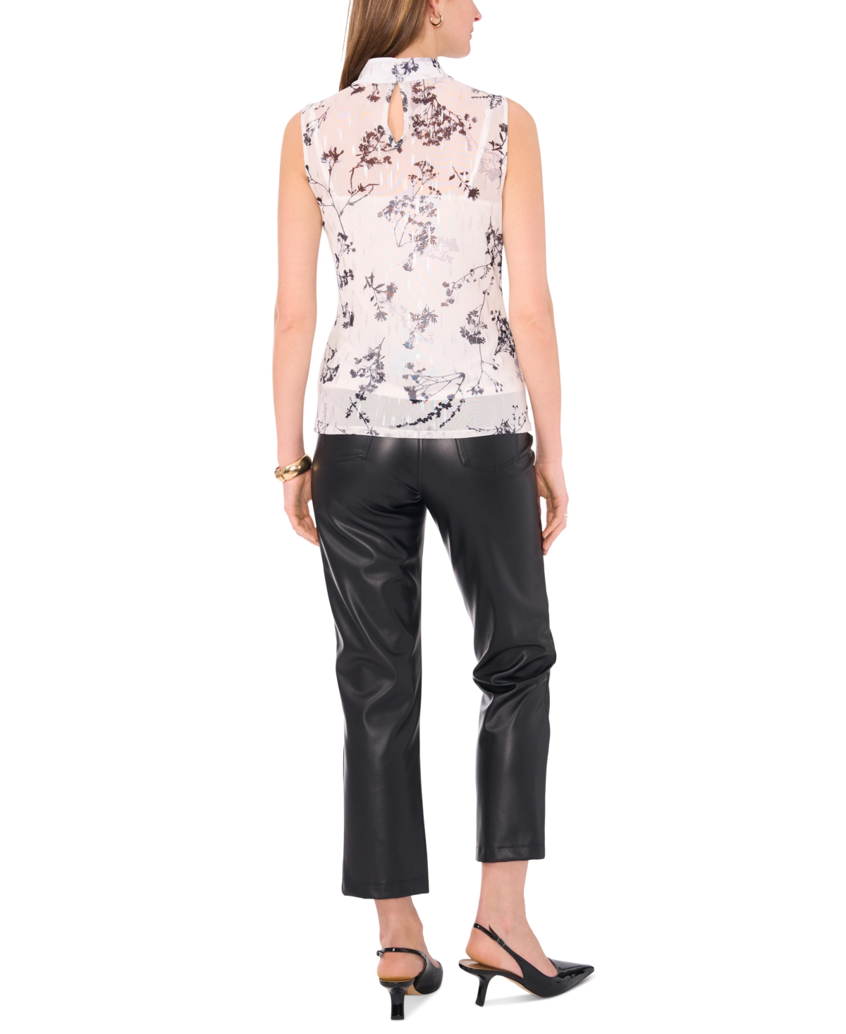 Vince Camuto Women's Sleeveless Mesh Mock-Neck Top