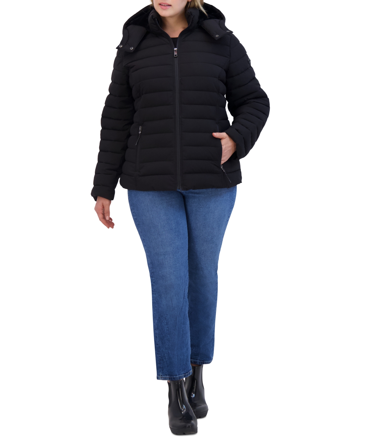 Nautica Plus Size Faux-Fur-Trim Hooded Packable Puffer Coat