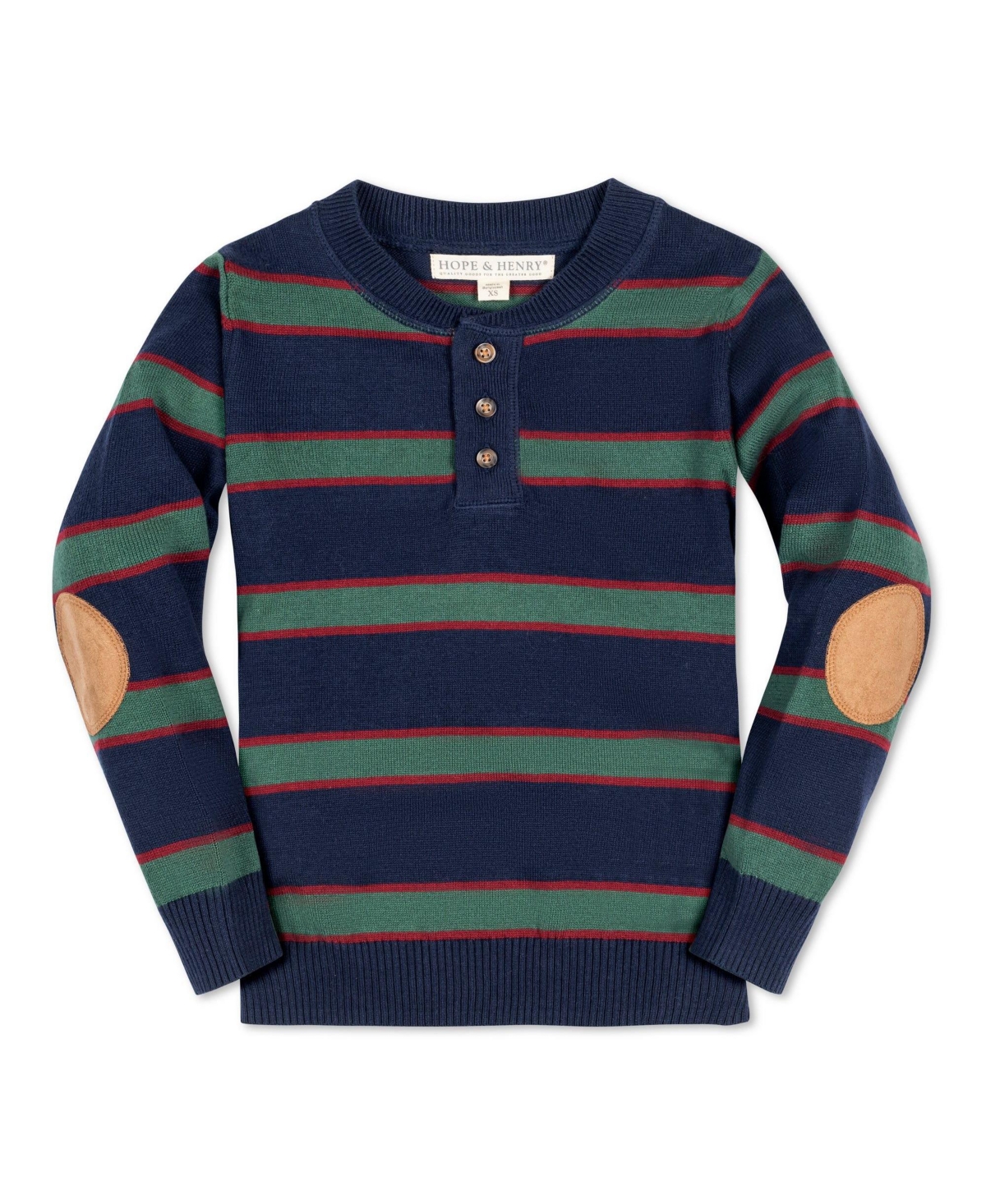 Hope & Henry Baby Boys Long Sleeve Henley Pullover Sweater with Elbow Patches