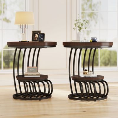 Vintage Arc Frame 2-Tier Round End Table Set