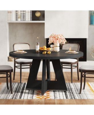 47" Round Wood Dining Table – Farmhouse Kitchen Table for 4 with Wooden Top and Legs