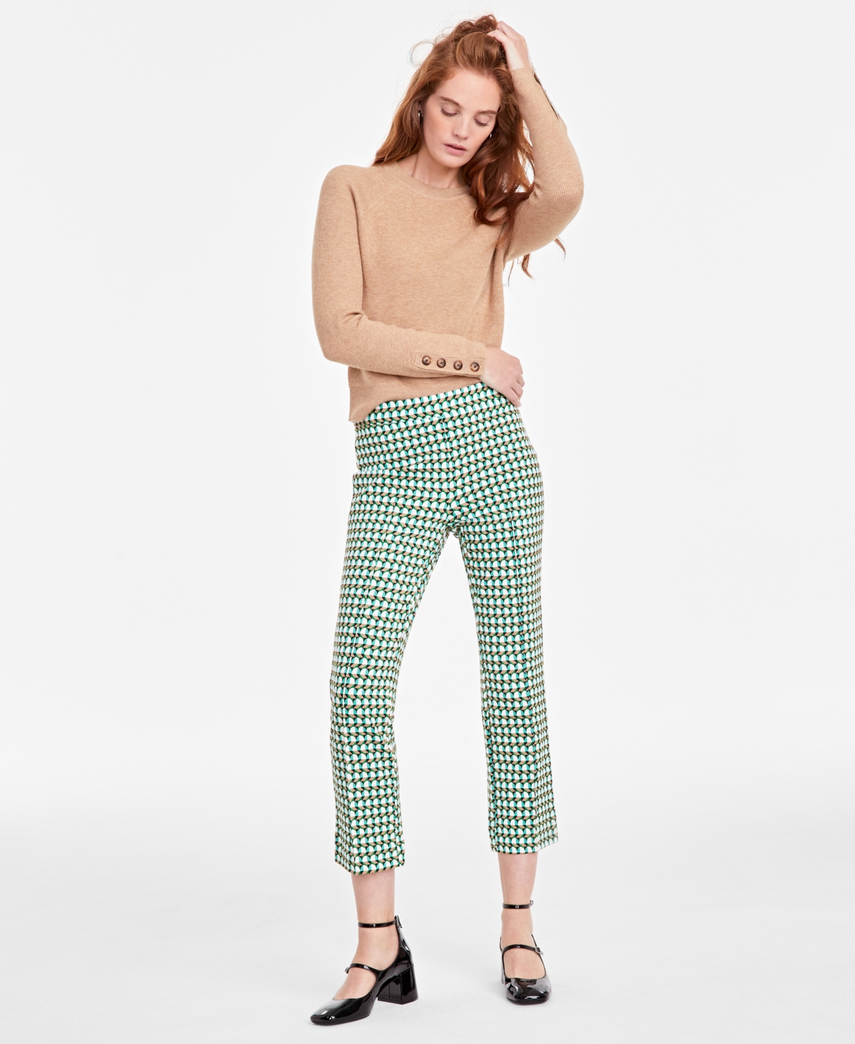 Women's Geo-Print Ponte-Knit Ankle Pants, Created for Macy's - Catlina Green