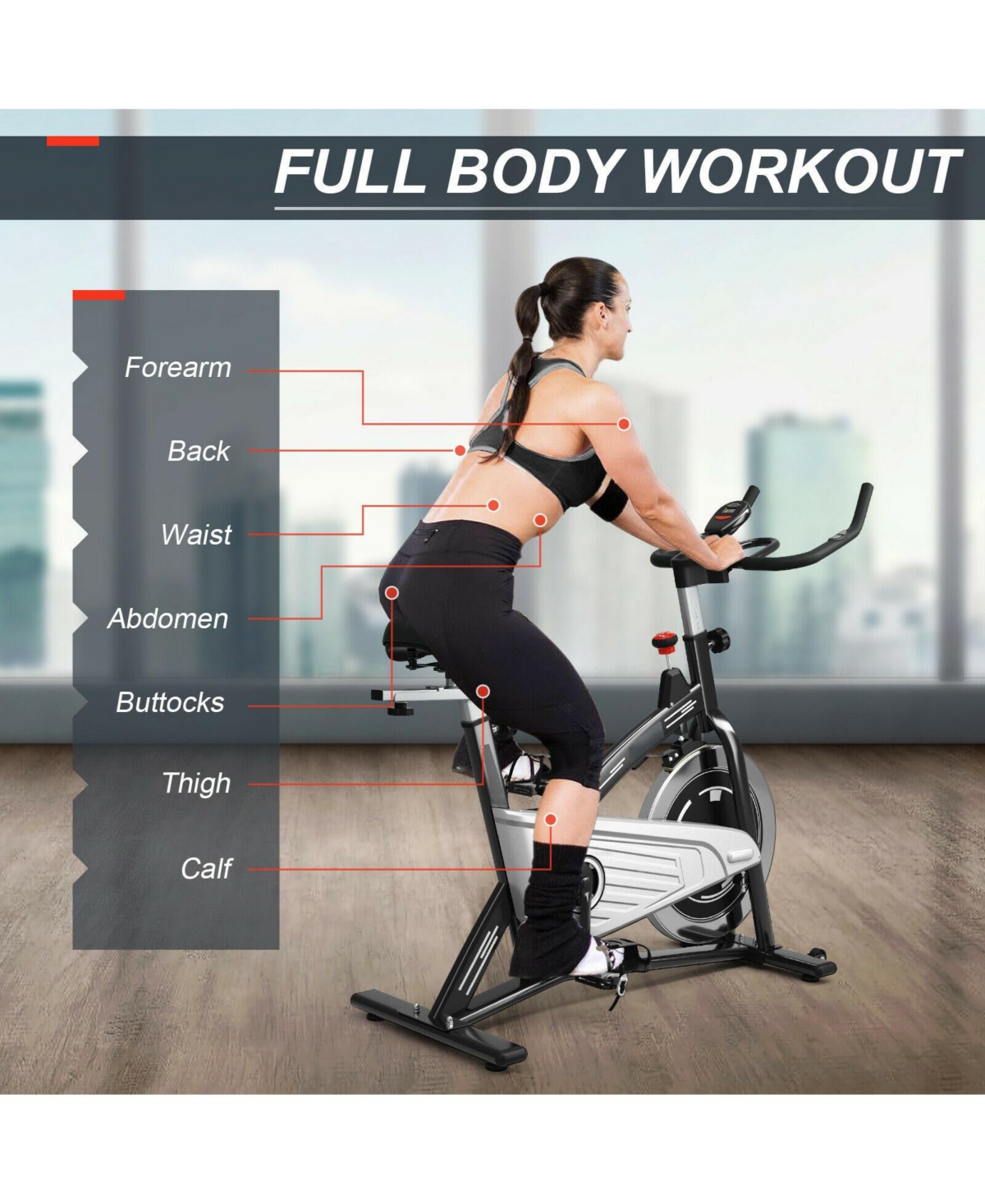 Skonyon Indoor Exercise Cycling Bike with Heart Rate and Monitor Grey Smart Closet