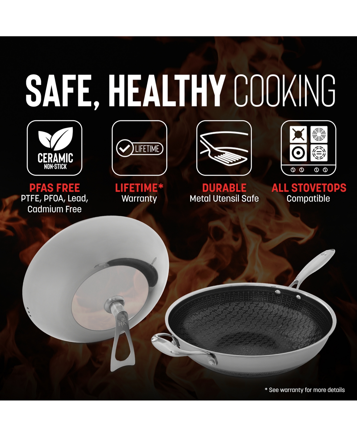 HELL'S KITCHEN CERAMIC HYBRID NONSTICK 12" WOK & LID 