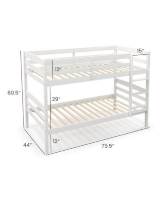 Solid Wood Twin Over Twin Bunk Bed Frame with High Guardrails and Integrated Ladder