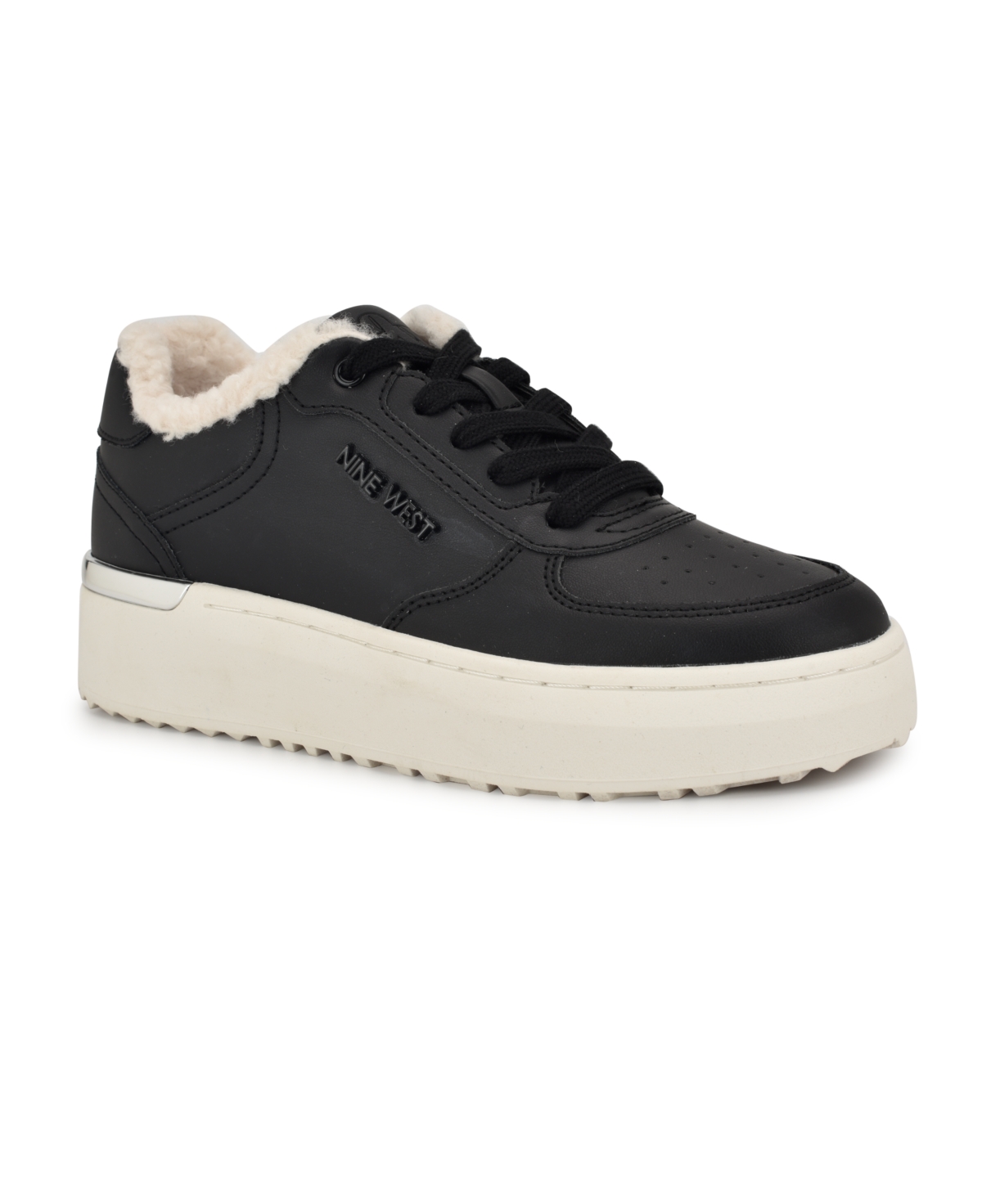 Women's Cuddly Lace-Up Casual Platform Sneakers - Black
