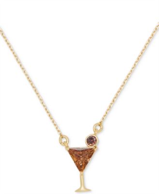 kate spade new york - Gold-Tone Color Cubic Zirconia Martini Mini Pendant Necklace, 16" + 3" extender