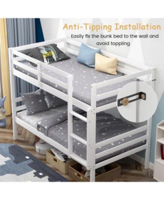 Twin Size Sturdy Wooden Bunk Beds with Ladder and Safety Rail