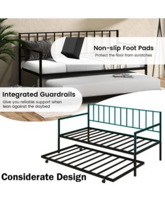 Twin Daybed Set with Metal Slat Support and Roll-Out Trundle