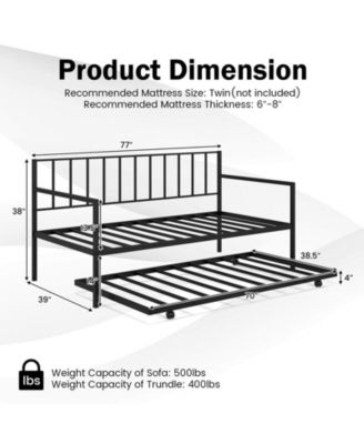 Twin Daybed Set with Metal Slat Support and Roll-Out Trundle