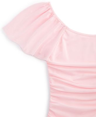 Big Girls Ruched Flutter-Sleeve Mesh Dress