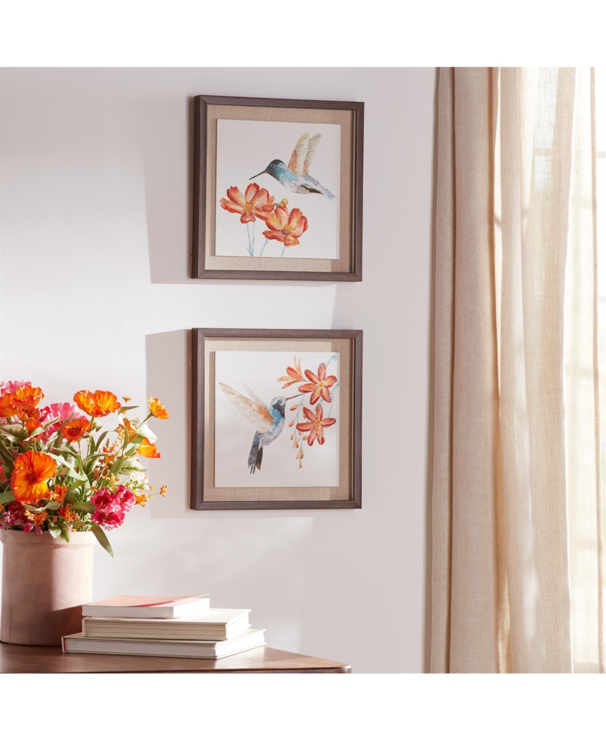 Slickblue Framed Hummingbird Print (Set of 2) 12"Sq Mdf/Canvas/Plastic
