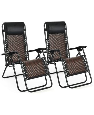 Set of 2 Folding Rattan Patio Zero Gravity Lounge Chair Recliner