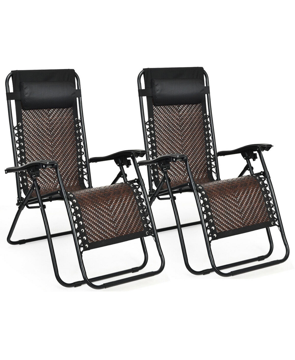 Gymax Set of 2 Folding Rattan Patio Zero Gravity Lounge Chair Recliner