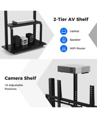 Mobile TV Stand with Camera Shelf and AV Shelves for 32-80 Inch Flat/Curved TVs