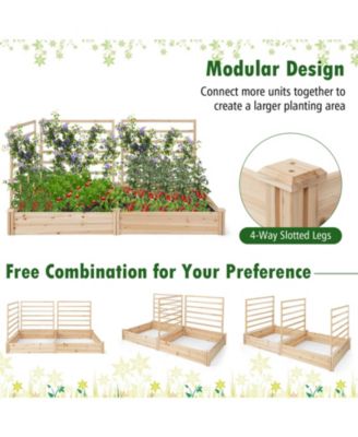 Raised Garden Bed with 2 Planter Boxes and 3 Trellis-Natural
