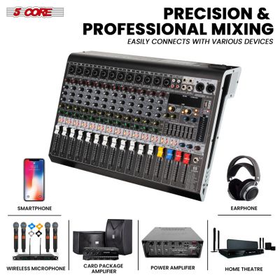Audio DJ Mixer 12 Channel Sound Board L Shape w Bluetooth USB 99 DSP Effects 48V Phantom Power - MX 12CH L