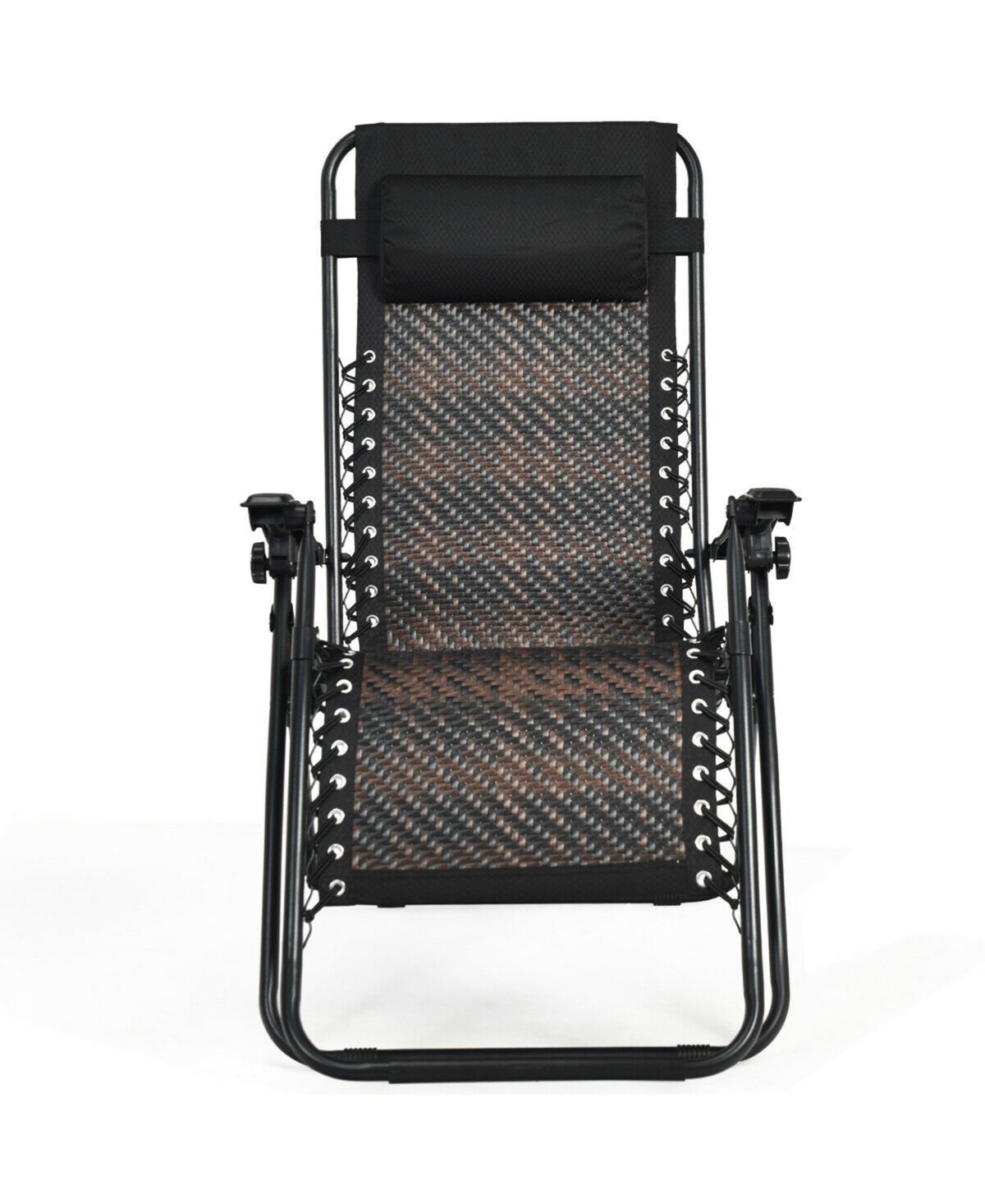 Gymax Folding Set of 2 Rattan Patio Zero Gravity Lounge Chair Recliner w/ Headrest - Black+brown