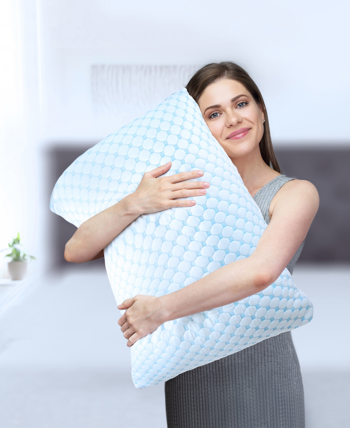 Clara Clark Memory Foam Gel Infused Reversible Cooling Pillow, King In White,blue