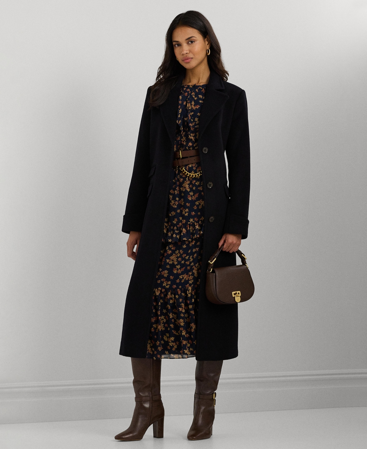 Ralph Lauren Women's Long Notched-collar Coat In Black