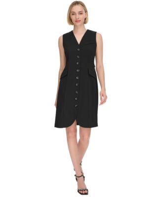Calvin Klein - Women's V-Neck Button-Front Sleeveless Shirtdress
