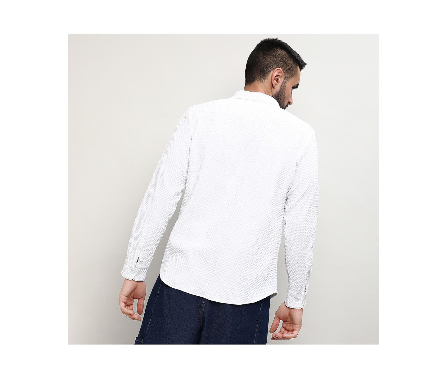 Мужская рубашка Cahoot Chalk White Embossed Micro Check, цвет: Белый — фото 6