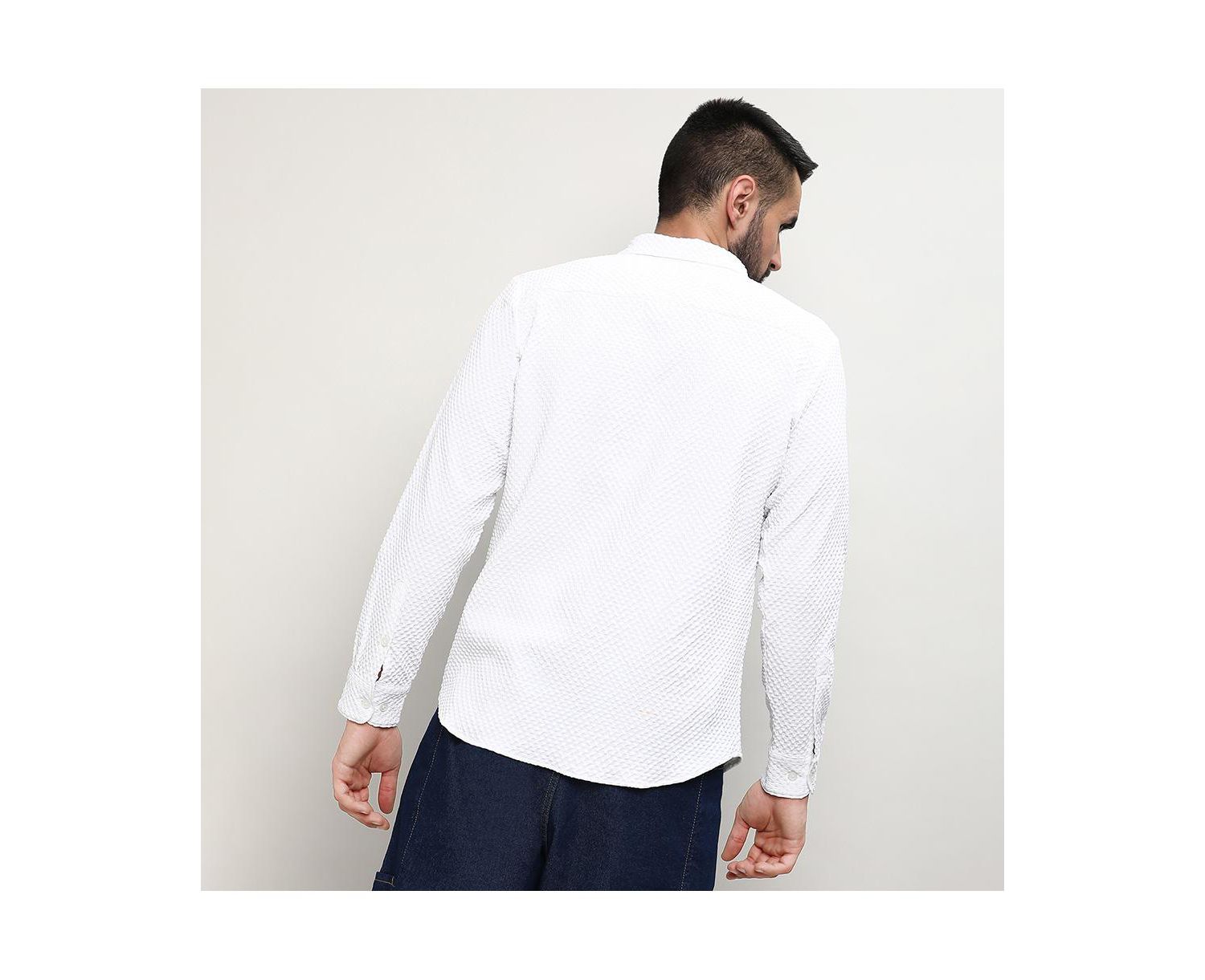 Men's Chalk White Embossed Micro Check Shirt