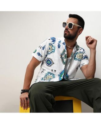 Men's Chalk White Mesh Aztec Shirt