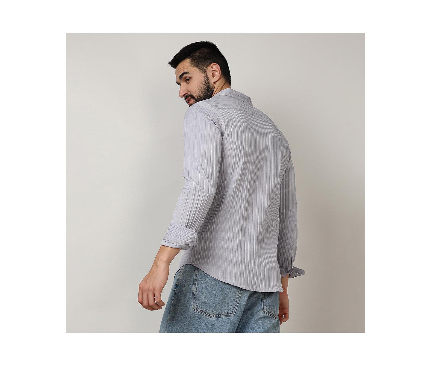 Мужская рубашка Cahoot Campus Sutra Moon Grey Self-Design Striped, цвет: Серый — фото 5