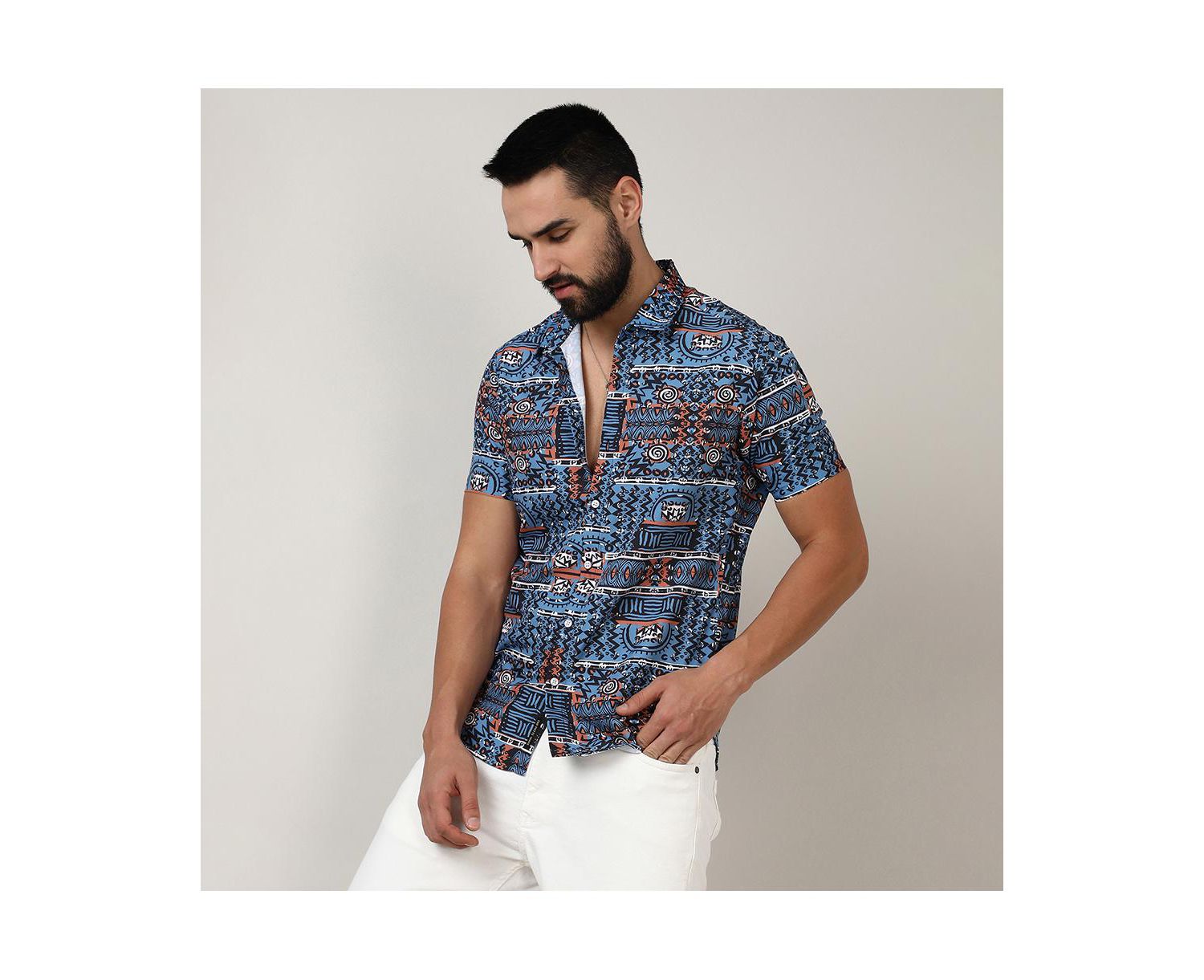 Men's Icy Blue Artistic Bohemian Shirt