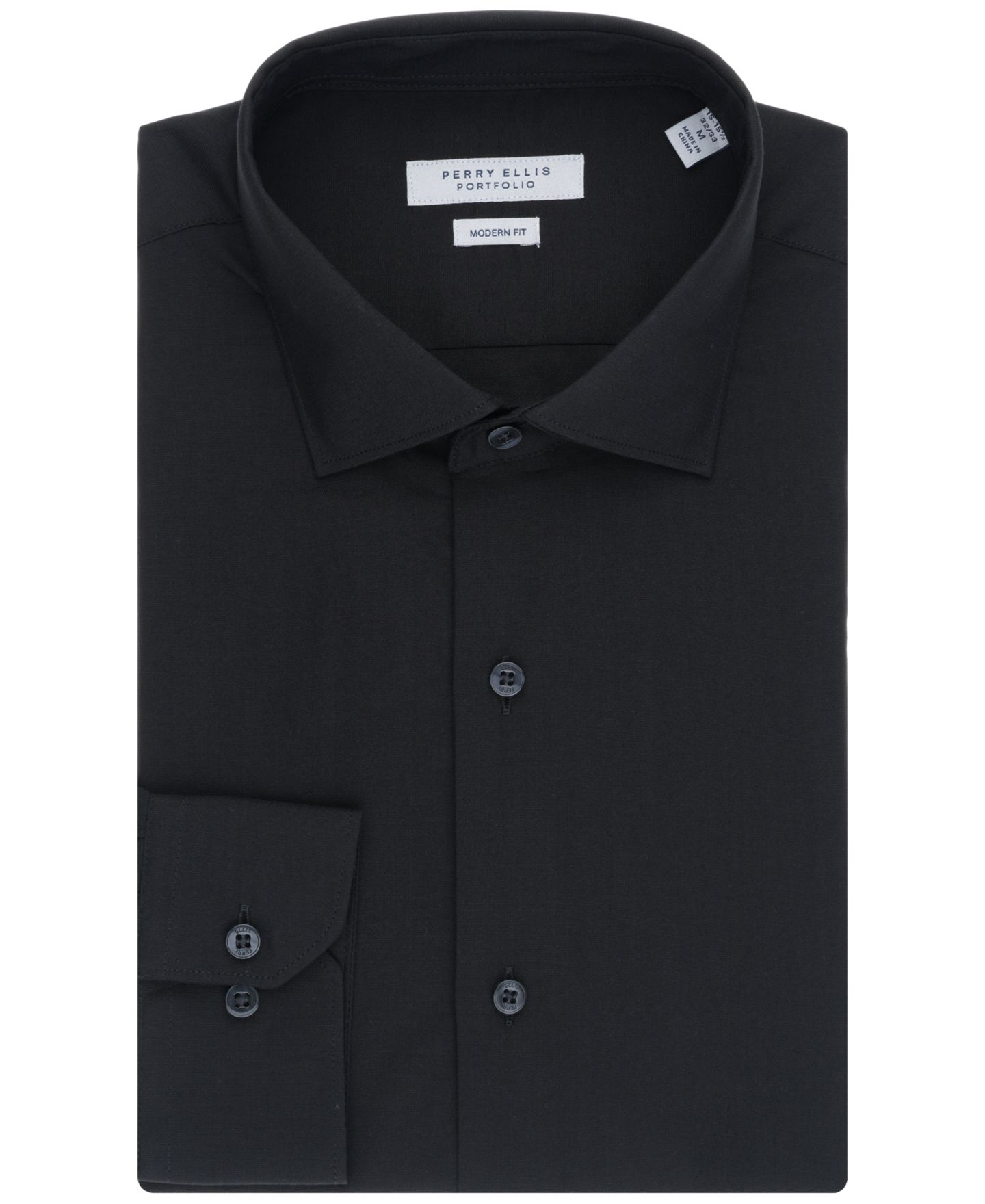 Мужская рубашка Perry Ellis Portfolio Perry Ellis Modern-Fit Lux Twill Solid Dress Shirt, цвет: Чёрный — фото 1
