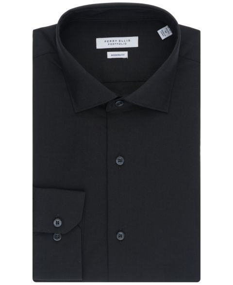 Мужская рубашка Perry Ellis Portfolio Perry Ellis Modern-Fit Lux Twill Solid Dress Shirt, цвет: Чёрный