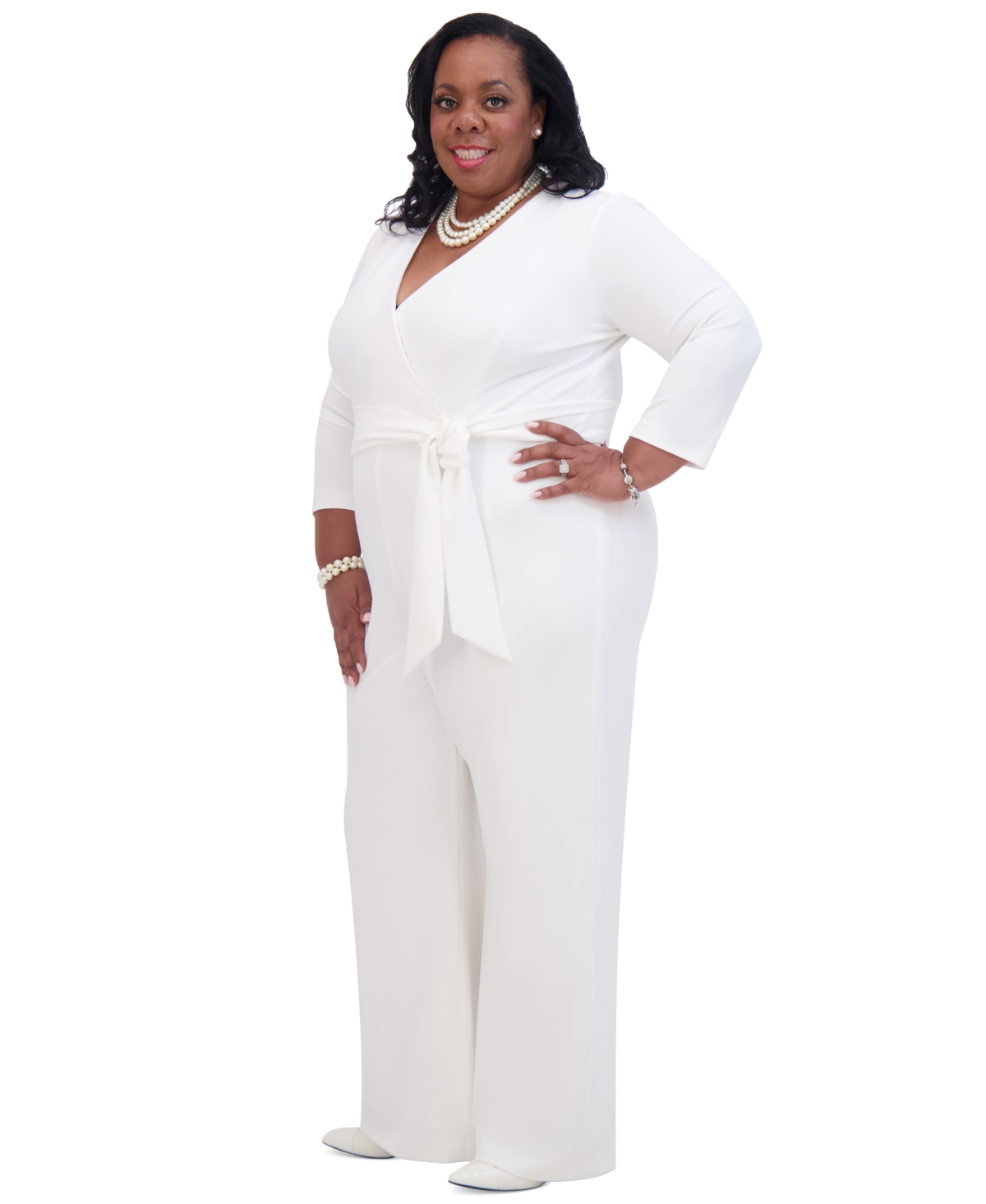 Kasper Women's Tie-Waist 3/4-Sleeve Wide-Leg Jumpsuit