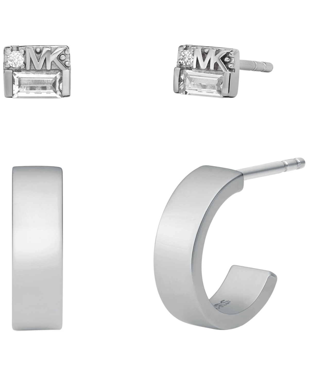 Michael Kors Brass Earring Duo Box Set In Silver