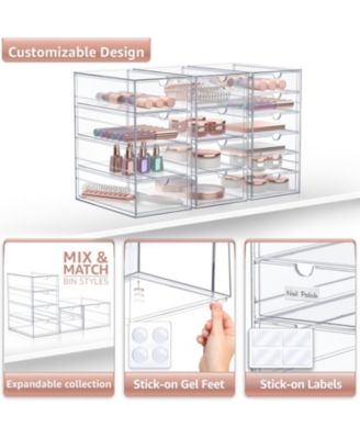 14 Drawers Acrylic Organizer for Makeup, Organization and Storage, Art Supplies, Jewelry, Stationary - 3 Pcs Clear Stackable Storage Drawers