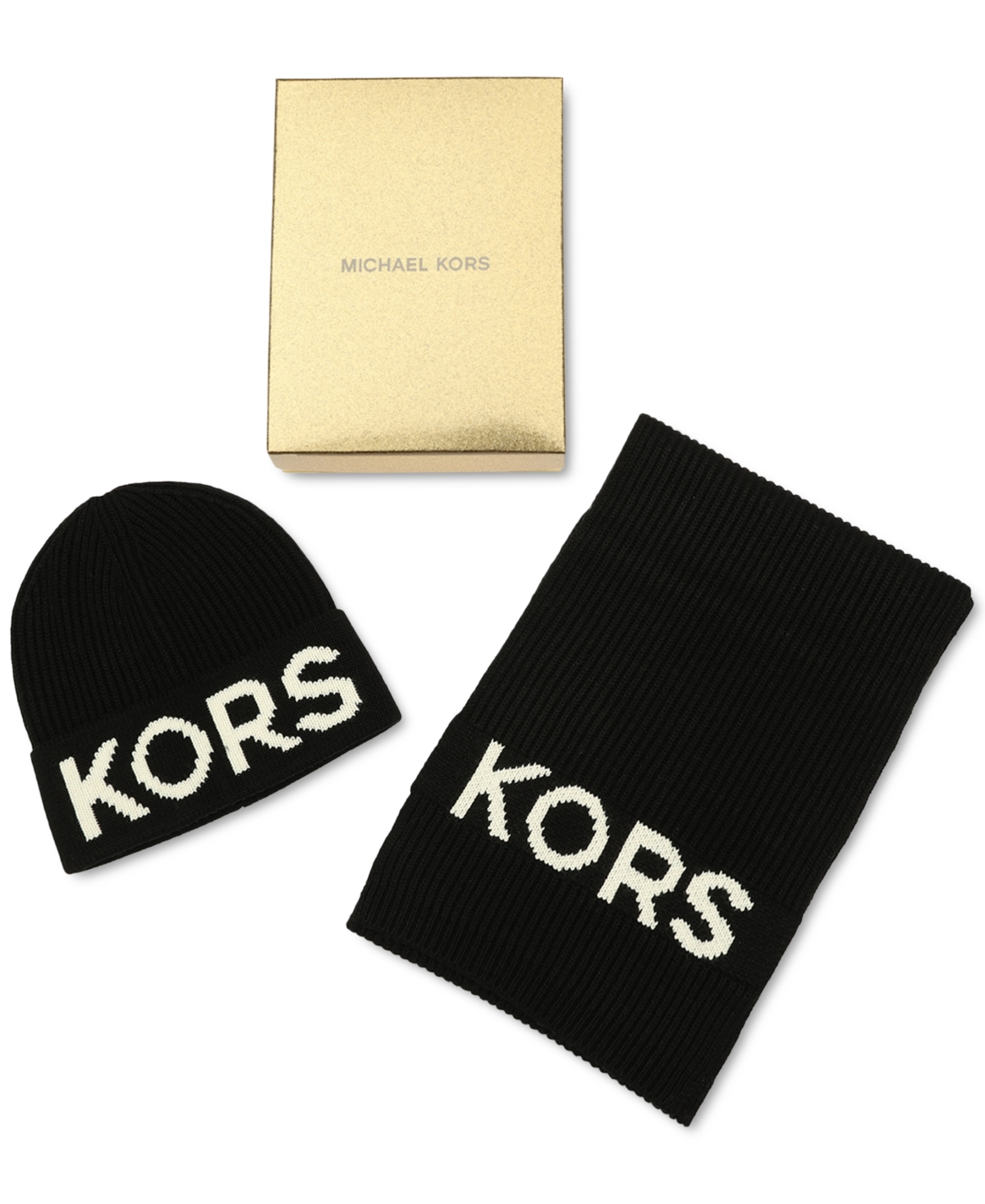 Michael Kors Michael  Fisherman's Rib Beanie And Scarf Boxed Gift Set In Black
