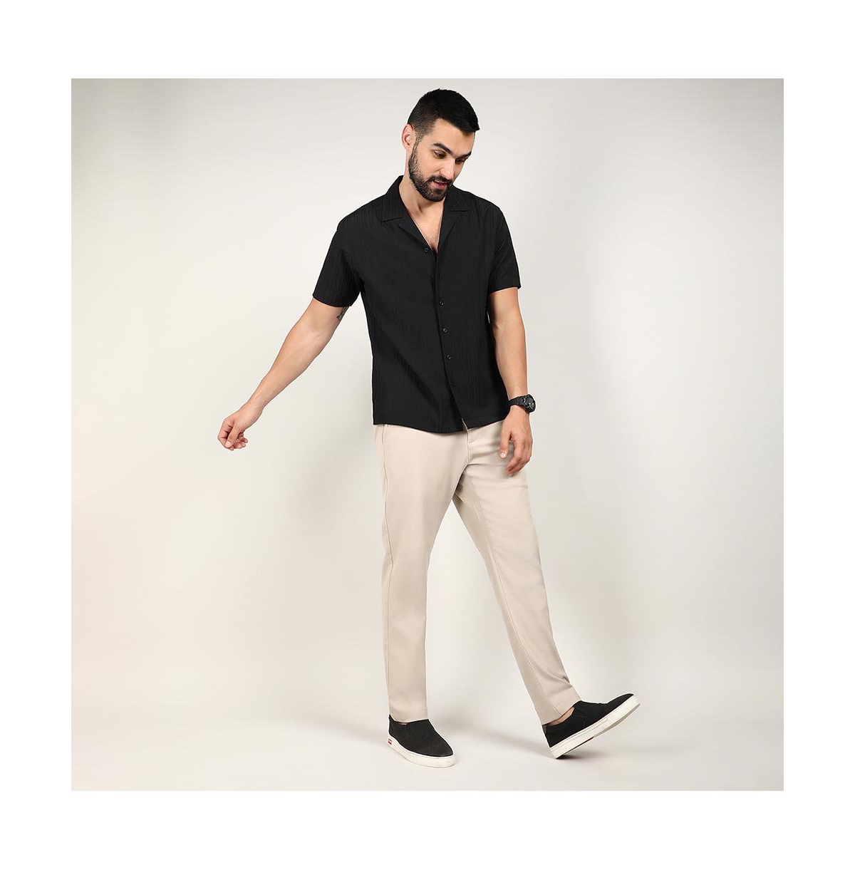 Campus Sutra Men's CharcoalSelf-Design Striped Shirt - Black