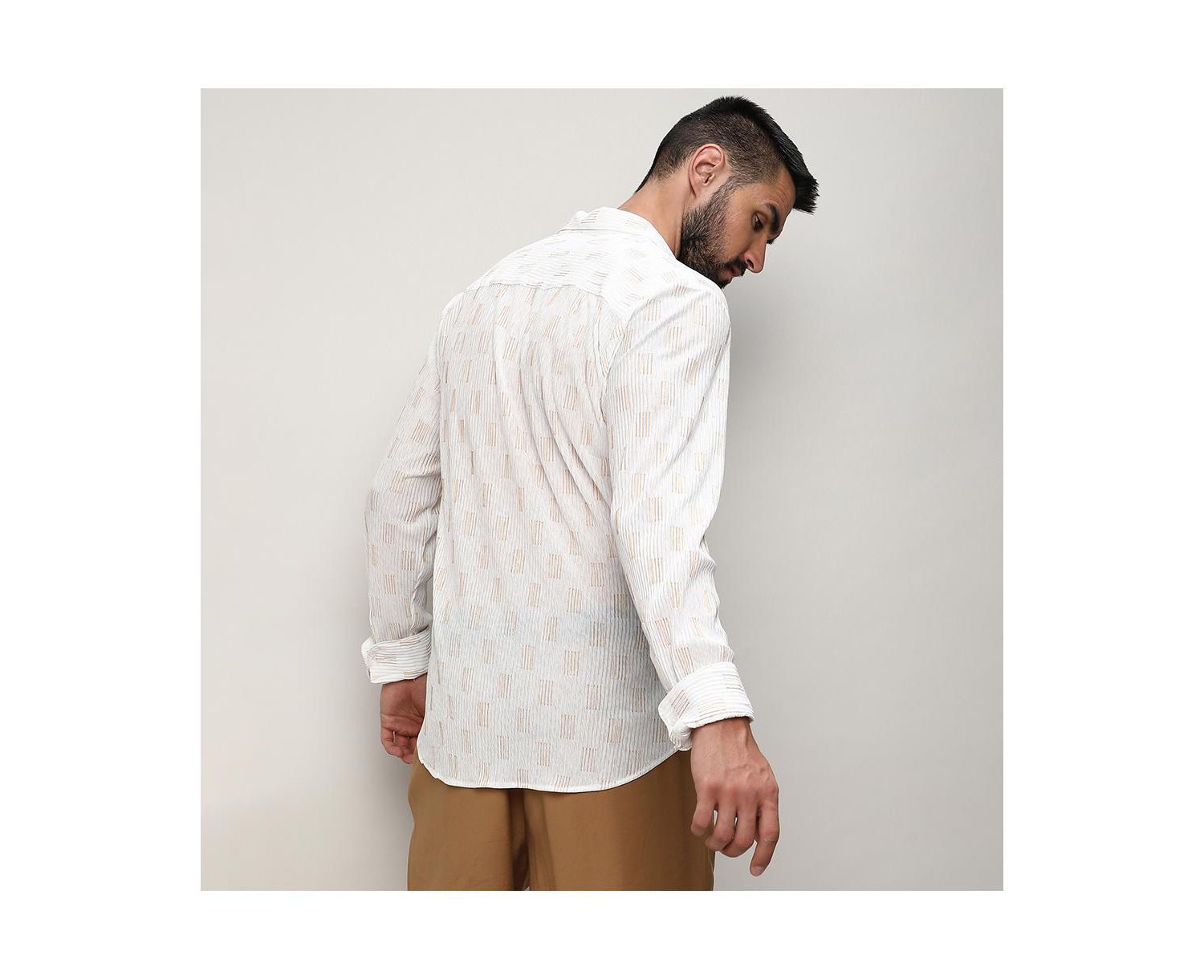 Men's Chalk White Foil-Pleated Shirt