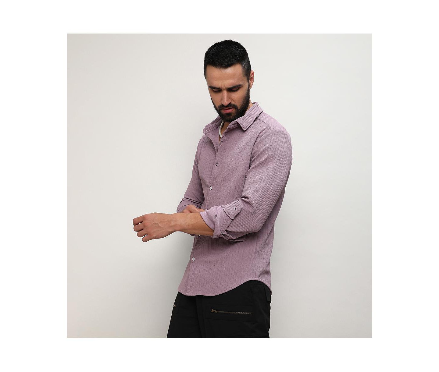 Мужская рубашка Campus Sutra Lavender Stripe-Creased, цвет: Фиолетовый — фото 8
