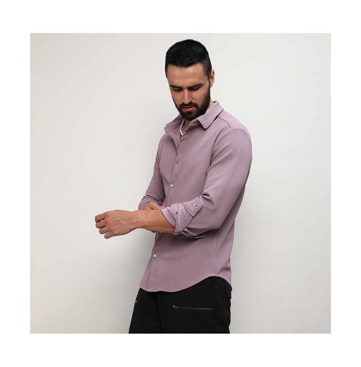 Campus Sutra Men's Lavender Stripe-Creased Shirt
