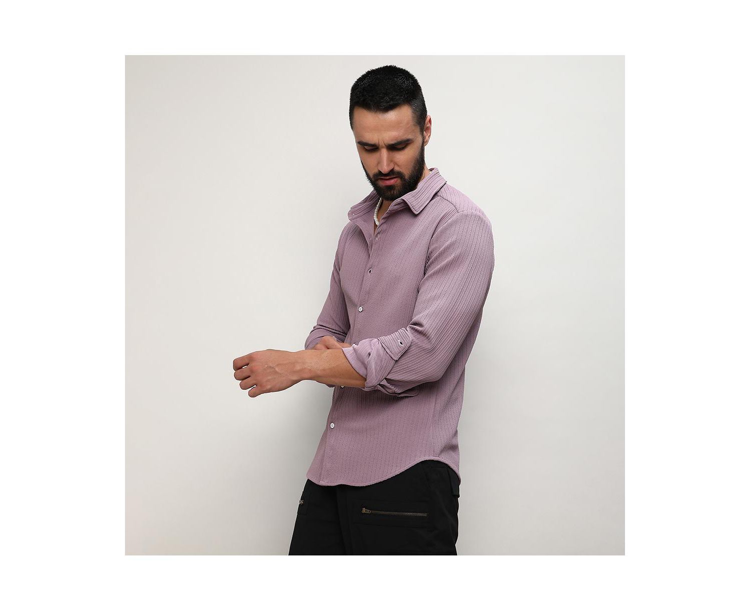 Men's Lavender Stripe-Creased Shirt